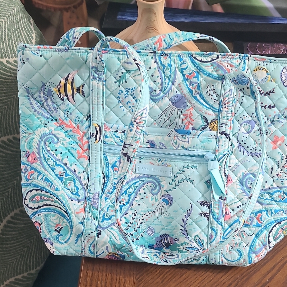 Vera Bradley Blue Quilted Tote Bag with Marine Design